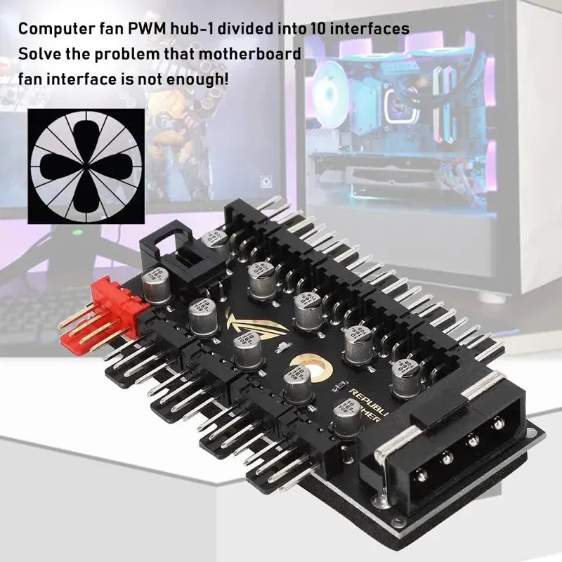 4Pin 10 Port PC Case Fan Hub PWM Controller SATA Power/Large 4P Splitter Motherboard Cooler Cooling Fan Cable