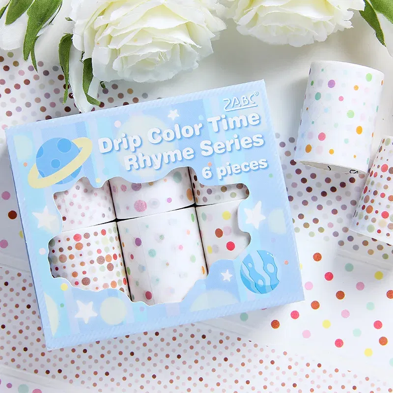 Color: PURPLE - 60mm*2m/ 6Roll Washi Tape INS Stickers Masking Adhesive Creative Decor Scrapbook supplies DIY Diary Planner office stationery