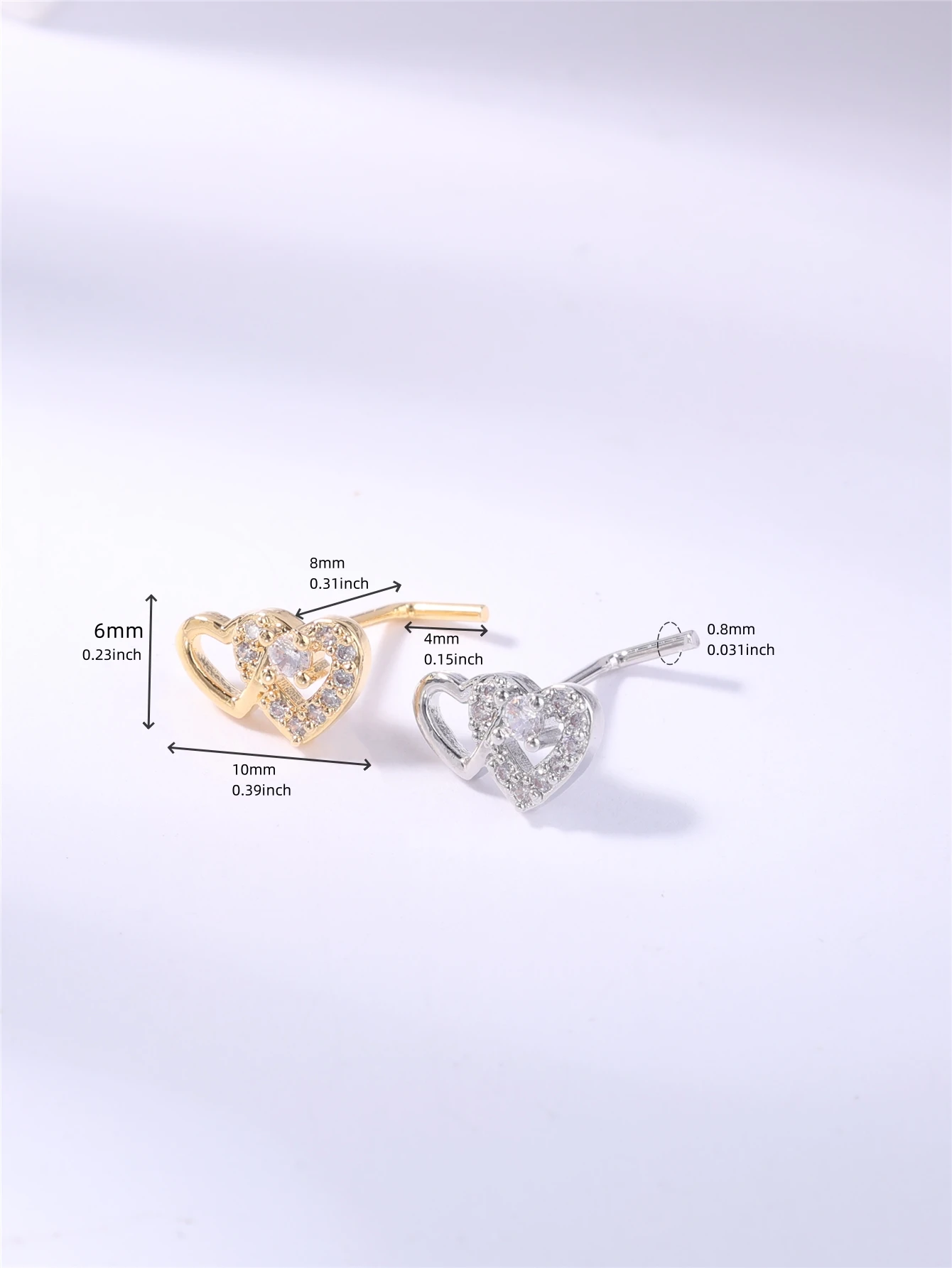 Metal color: Silver - 20G L Shaped Nose Studs Rings Cute Heart Shiny CZ Love Stone Gold Silver Color Nose Piercing for Women Girl Nostril Jewelry