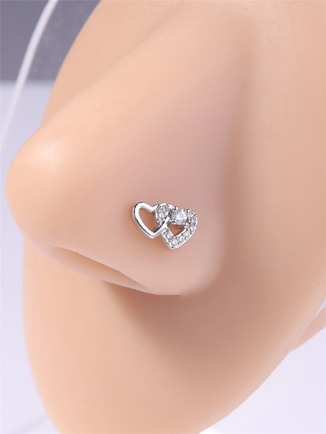 Metal color: Silver - 20G L Shaped Nose Studs Rings Cute Heart Shiny CZ Love Stone Gold Silver Color Nose Piercing for Women Girl Nostril Jewelry