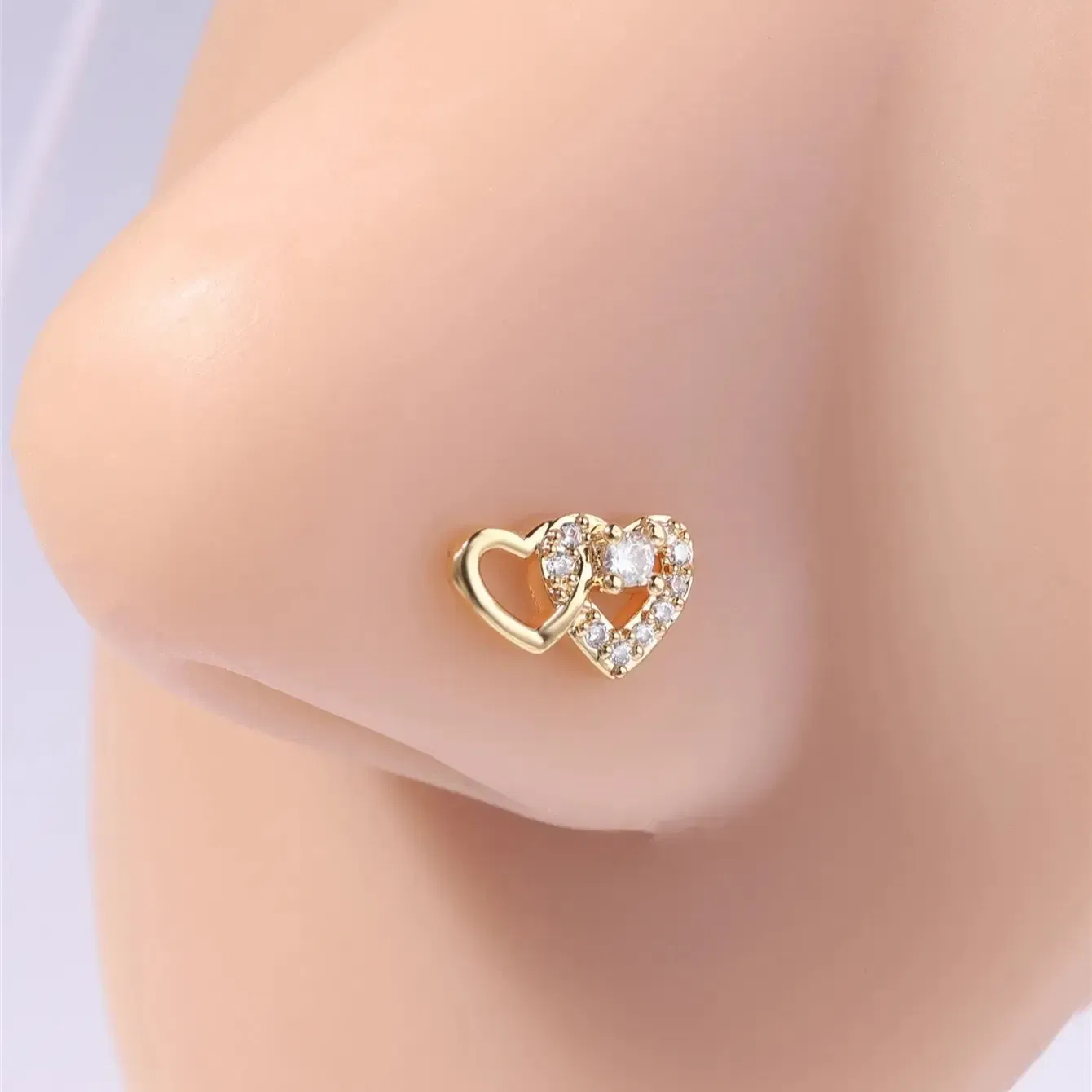 Metal color: Silver - 20G L Shaped Nose Studs Rings Cute Heart Shiny CZ Love Stone Gold Silver Color Nose Piercing for Women Girl Nostril Jewelry