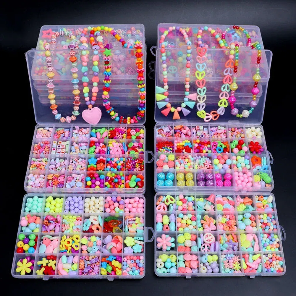Color: WHITE - 500pcs DIY Handmade Beaded Children's Toy Creative Loose Spacer Beads Crafts Making Bracelet Necklace Jewelry Kit Girl Toy Gift