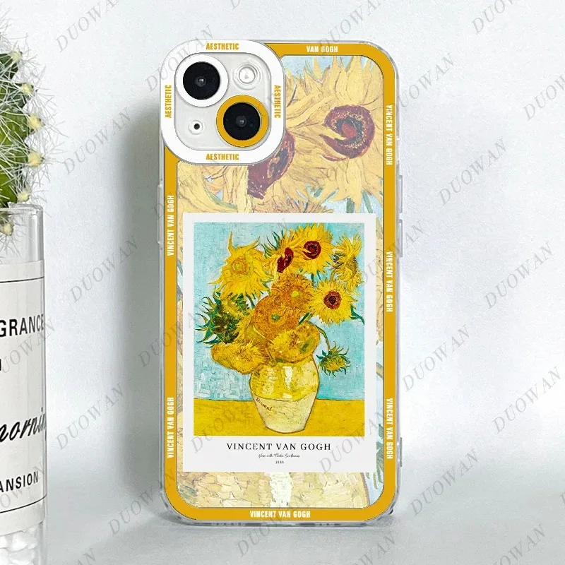 Color: Beige, Material: Other - Van Gogh Oil Painting Phone Case For iPhone 11 12 13 14 15 16 Pro Max XR X XS Mini 8 7 Plus SE 2020 2022 Transparent Case