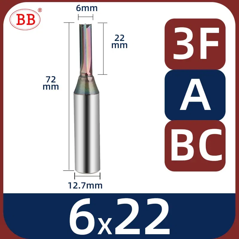 Cutting Edge Length: 33mm, Dimensions: 3.175*1*3 - BB Straight Slot Milling Cutter CNC Wood Engraving Machine Mill Rough Shape TCT Coated Edge D 6mm 8mm 2T 3T 4F Shank 1/2 12.7mm