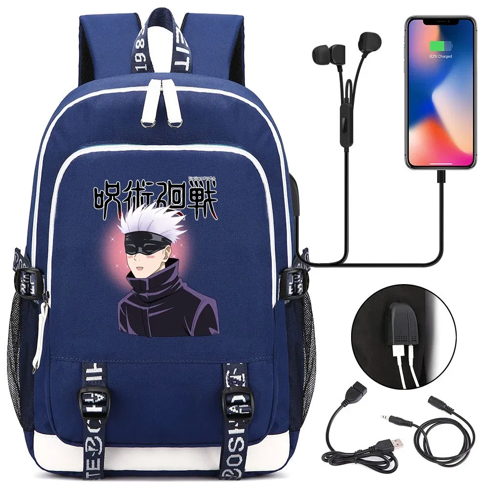 Color: Ivory - Hot Jujutsu Kaisen Backpack Men Women USB Charging Laptop Travel Backpack Teenager Student Backpack Casual Mochila
