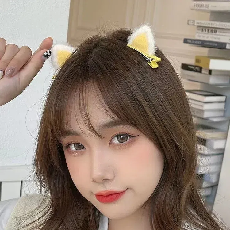 Color: army green - 2PCS New Plush Cat Ears Hairpins Girls Hair Clips Hair Accessories Women Sweet Cute Barrettes Kids Fashion Headwear Ornaments