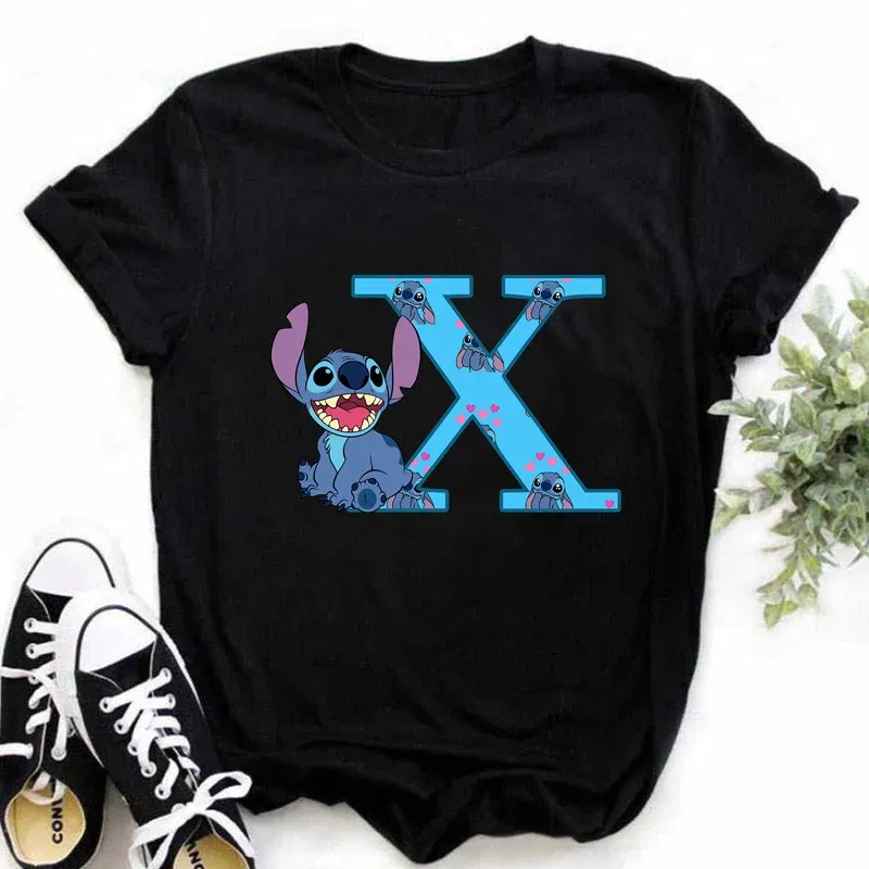 Color: Mint, Size: XXL - Disney Lilo&Stitch A-Z Alphabet Summer Women's Printed T-Shirt Women's Casual Tops T-Shirt Fashion Cartoon Plus Size T-Shirt