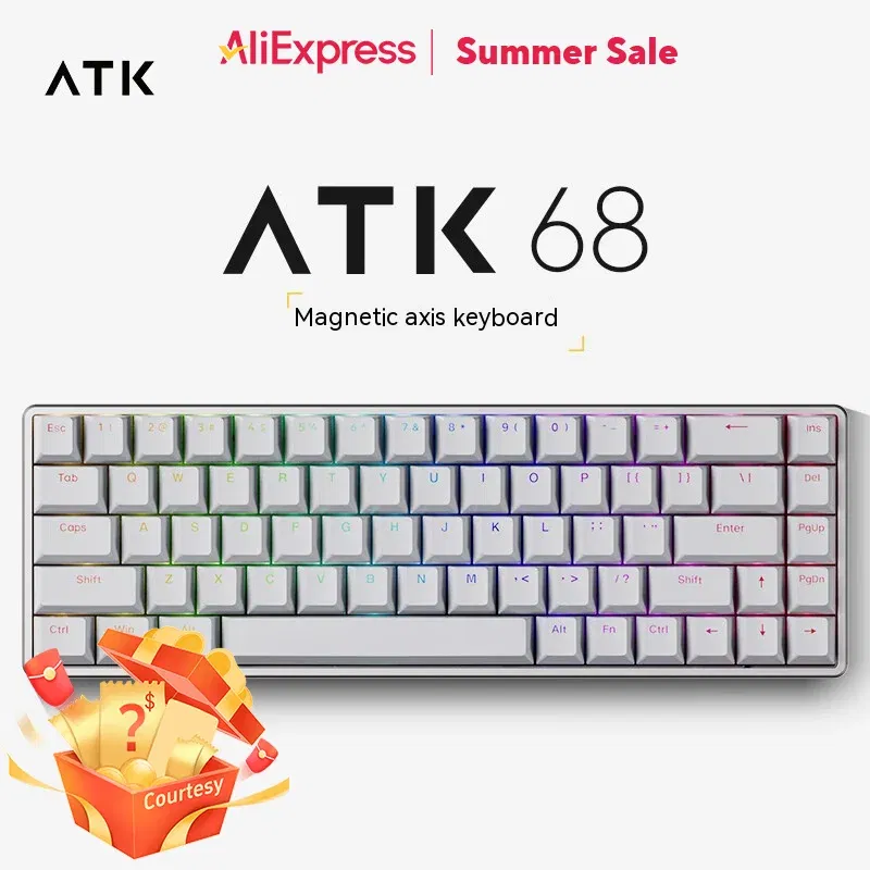 Color: Pewter, Axis Body: BLACK SWITCH, Ships From: CHINA - ATK ATK68 Keyboard Magnetic Switch Gaming Keyboard SMART SPEED X Quick Trigger Aluminum Alloy Mechanical Keyboard RGB PC Gamer