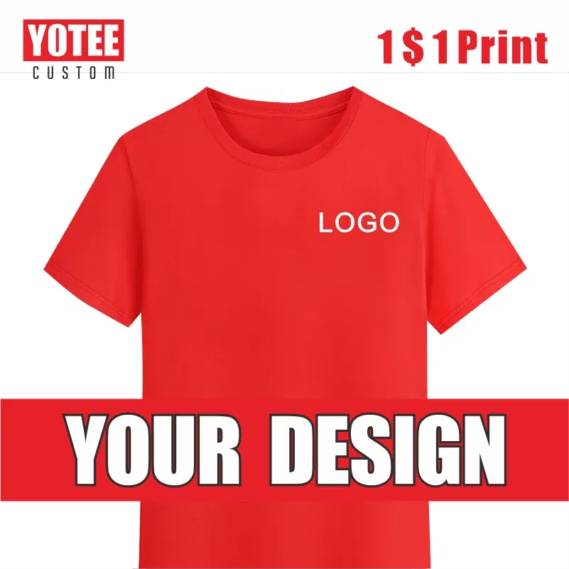 Color: Red, Size: XXL, Ships From: CHINA - YOTEE Round Neck T-shirt Cotton Logo Customized Embroidery Personal Group Fashion T-shirt Logo Customization