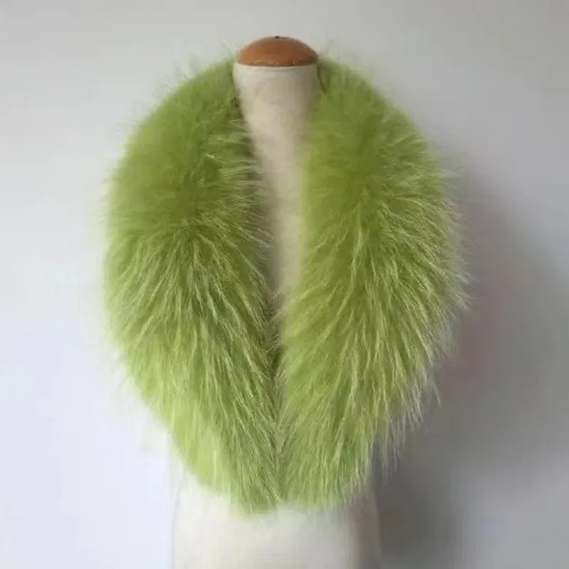 Color: light green, Size: S - Winter Real Fox Fur Collar Woman Furry Natural Raccoon Fur Scarf Shawls Luxury Neck Warmer Wraps For Coat Fur Scarves Large Size