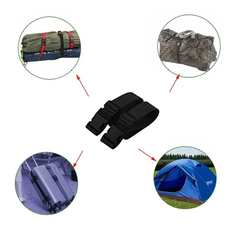 Color: Pink - 2pcs Travel Tied Black Durable Nylon Cargo Tie Down Luggage Lash Belt Strap Plastic Buckle Travel Kits Outdoor Camping Tool