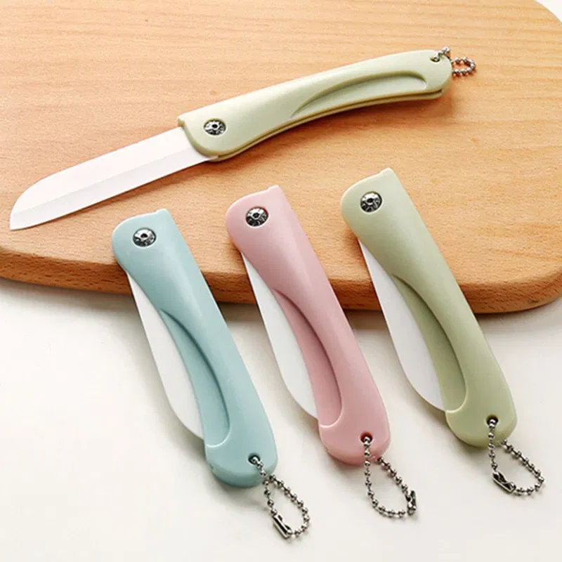 Color: grey - 1PC Mini Ceramic Fruit Knife Kitchen And Bar Supplies Portable Folding Knife Creative Kitchen Fruit Knife Paring Knife