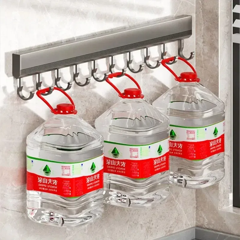 Color: light green - Wall Mounted Hooks Rack Punch Free Kitchen Utensils Storage Row Hook Holder Bathroom Towel Robe Coat Hangers Multi-Purpose Hooks