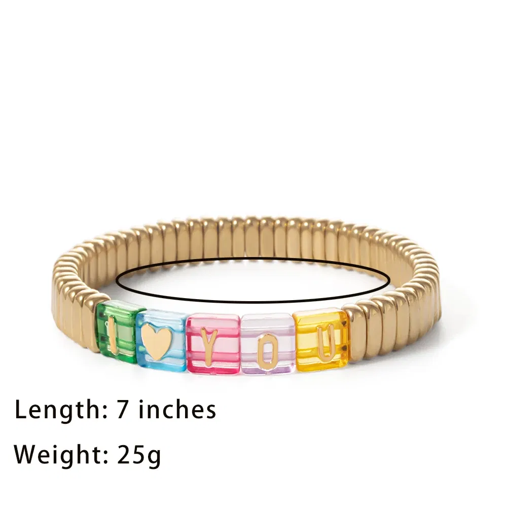 Metal Color: Blue Zinc Plated, Ships From: CHINA - Wholesale Gold Silver Color Elastic Bracelets Handmade Letter Charms Bracelets For Women 2X8MM Beads Bracelets Bohemain Jewelry