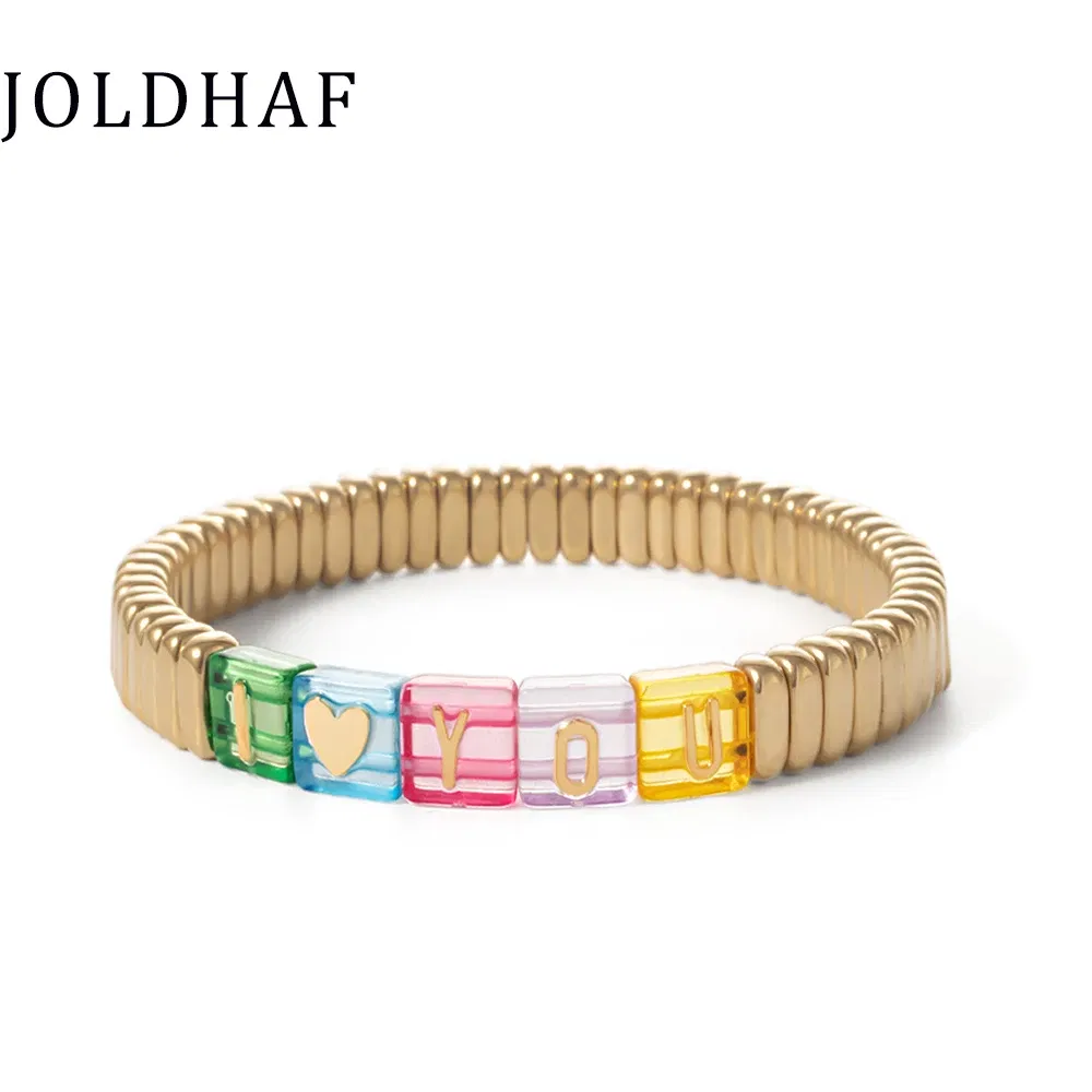 Metal Color: Blue Zinc Plated, Ships From: CHINA - Wholesale Gold Silver Color Elastic Bracelets Handmade Letter Charms Bracelets For Women 2X8MM Beads Bracelets Bohemain Jewelry