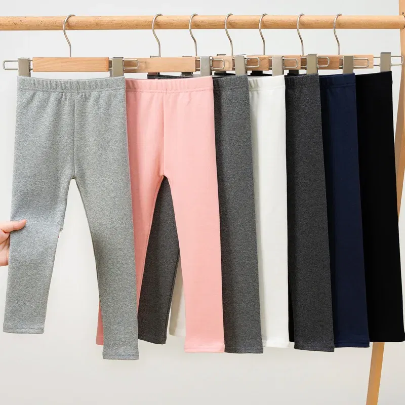 Color: black, Kid Size: 7 - Girls' Leggings Spring And Autumn Style 95 Cotton Female Baby Elastic Pants Children's Slim outer Wear Pants