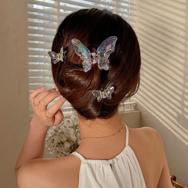 Color: green - 1Pc Sweet Hair Claws Sweet Fairy Butterfly Hairpin Clip Summer Acrylic Styling Tools Barrettes Women Girl Hair Accessories