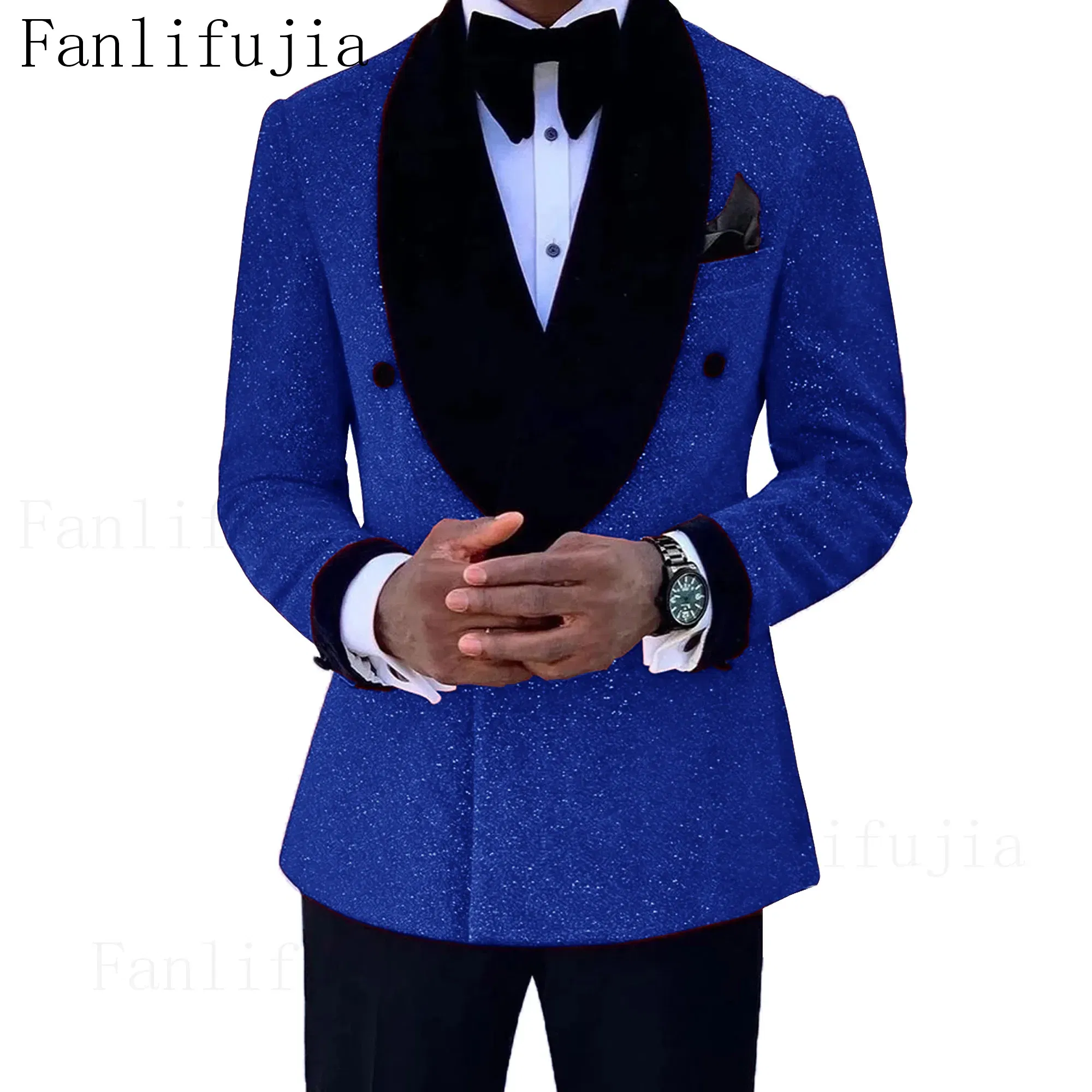 Color: ROYAL BLUE, Size: XS - Fanlifujia Luxury Red Glitter Suits Men Groom Wedding Tuxedo Double Breasted Blazer Formal Evening Party Prom Dress 2 Pieces Set