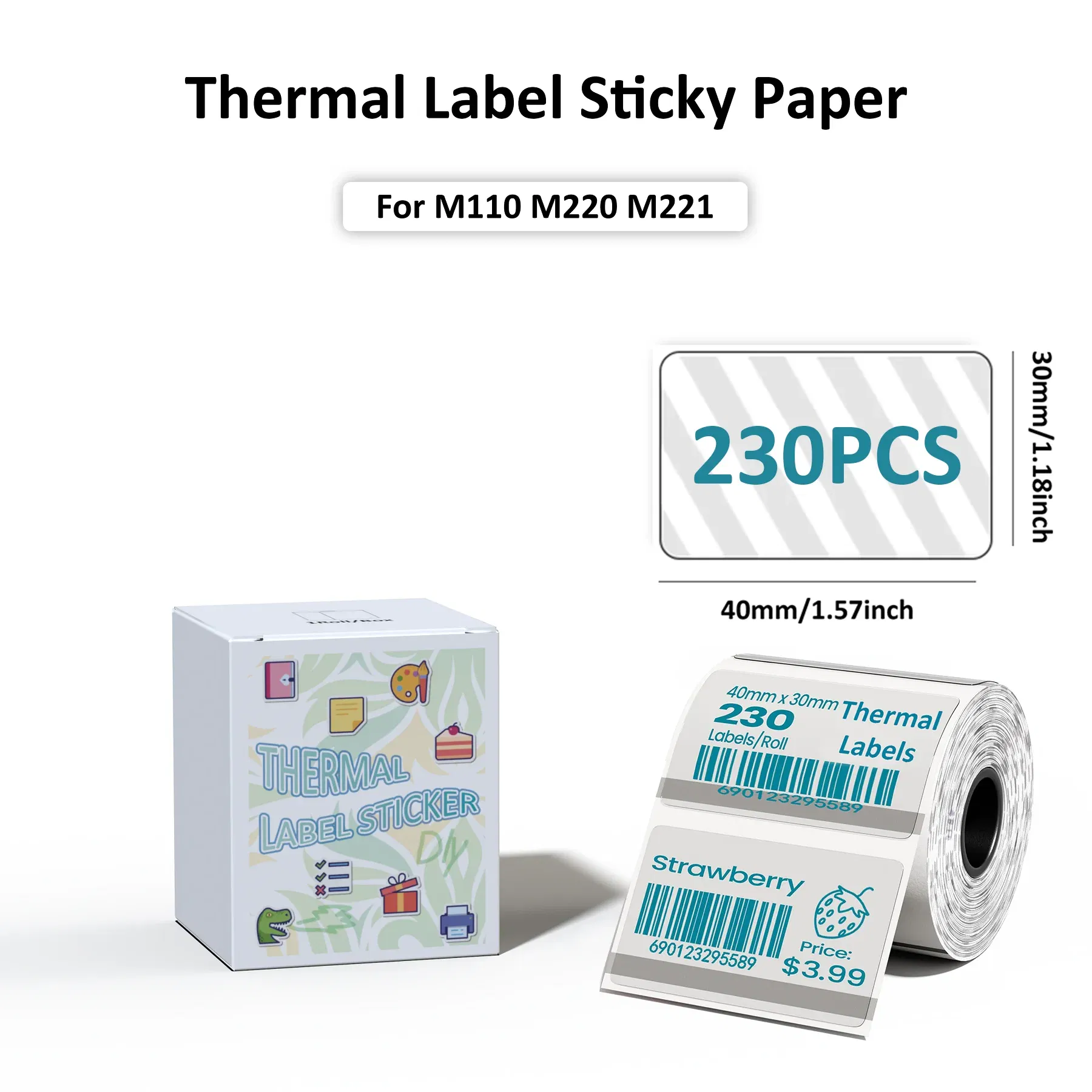 Color: black - Original M110 M220 Clear Thermal Labels -1.57"x2.36" (40x60mm) Transparent Waterproof Label Refills Compatible with Phomemo M110