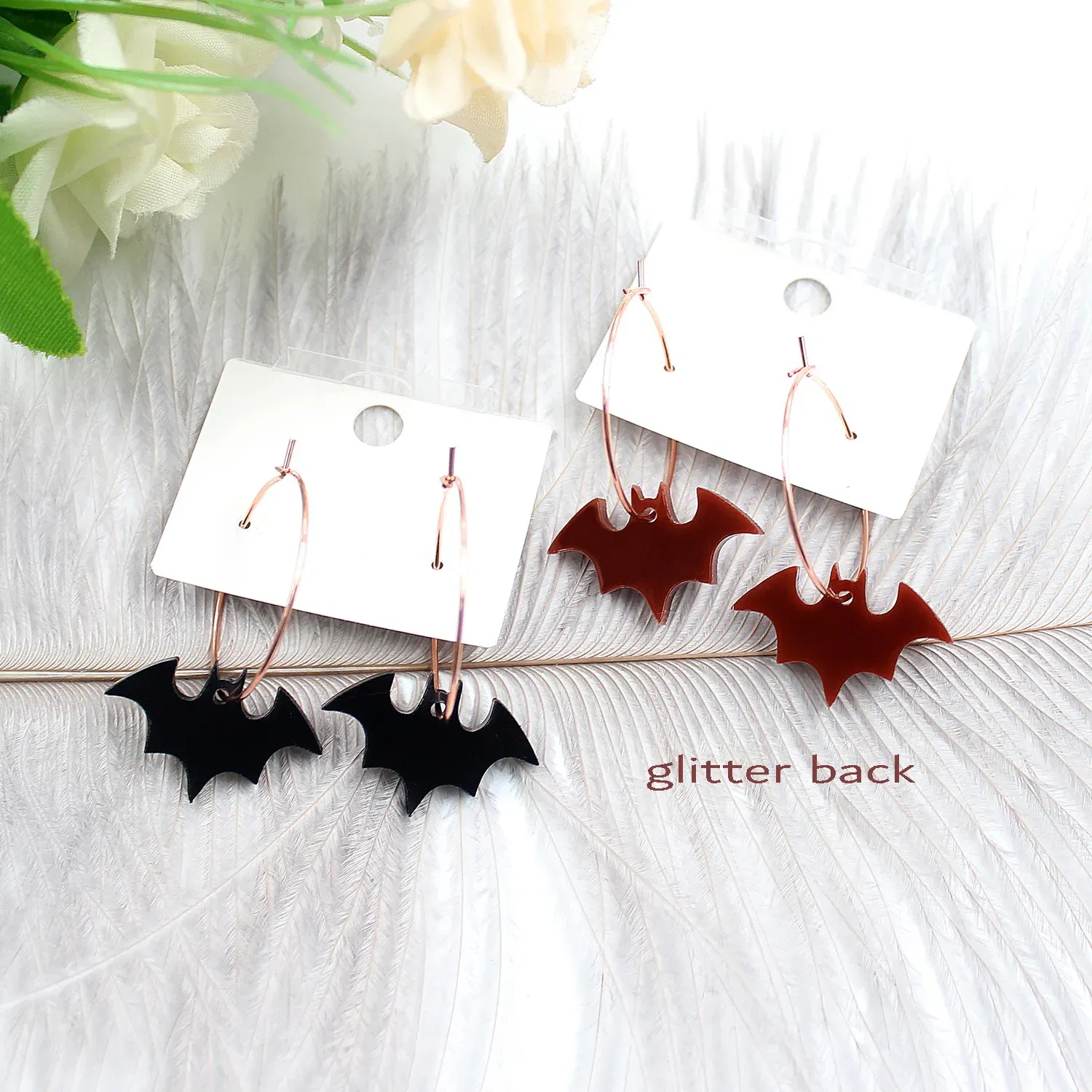 Metal Color: Cobalt Plating, Ships From: CN - HP091 Acrylic Bat Dangle Earrings Hollween Earrings Glitter Black Acrylic Earrings