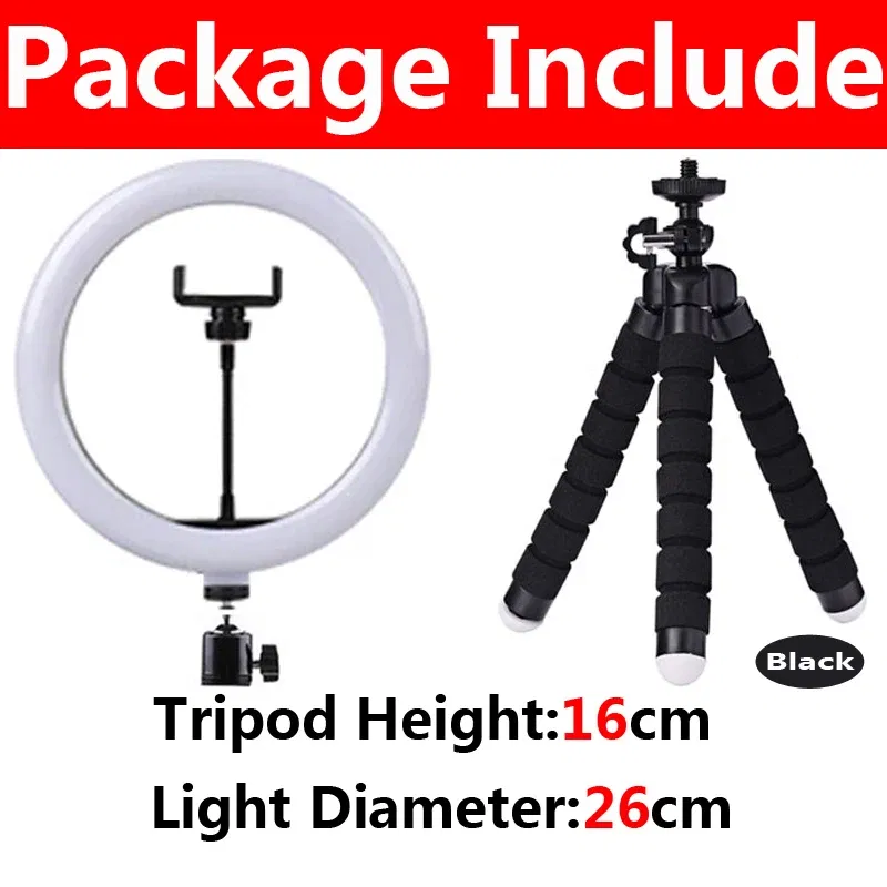 Color: Orange - 10 inch LED Selfie Ring Light Dimmable Photography Fill Lamp with Mini tripod for Mobile Phone Live Video Photo Studio Ringlight