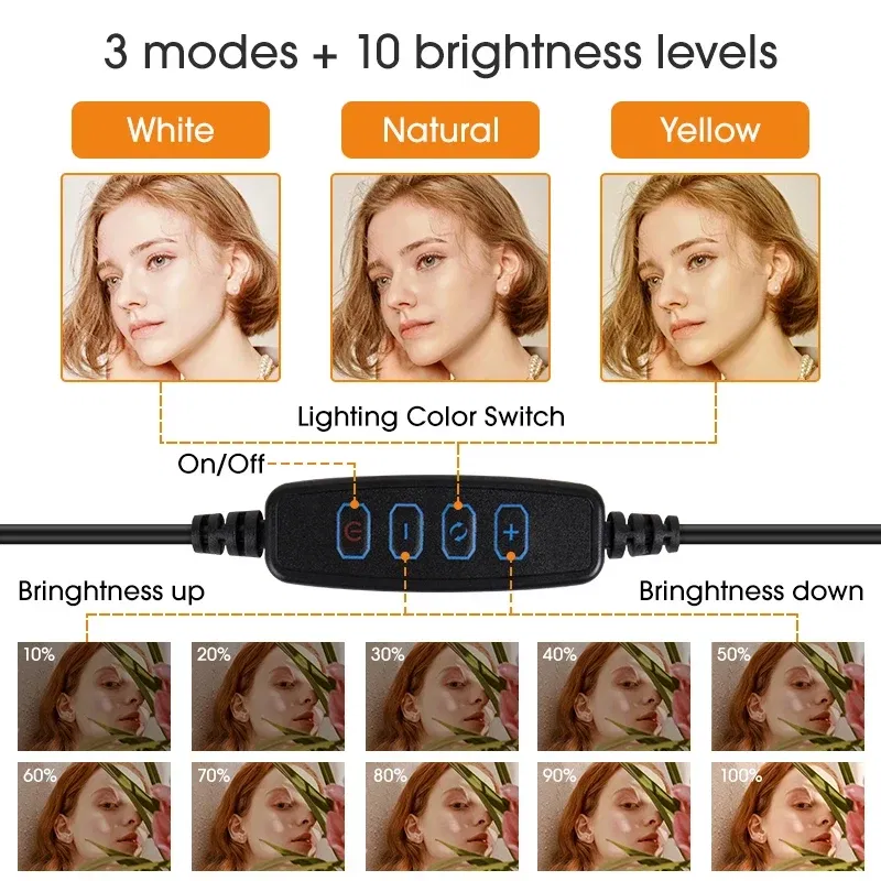 Color: Orange - 10 inch LED Selfie Ring Light Dimmable Photography Fill Lamp with Mini tripod for Mobile Phone Live Video Photo Studio Ringlight