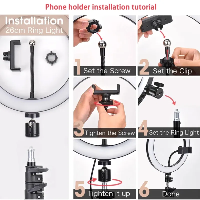 Color: Orange - 10 inch LED Selfie Ring Light Dimmable Photography Fill Lamp with Mini tripod for Mobile Phone Live Video Photo Studio Ringlight