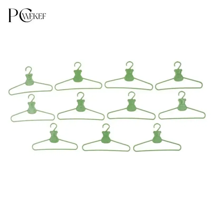 Color: Blue - 10/20 PCS / Lot Lovely Green Hangers Mini Cute Wardrobe Dress Coat Clothes Plastic Accessories For Babi Doll Dollhouse Gift Toy