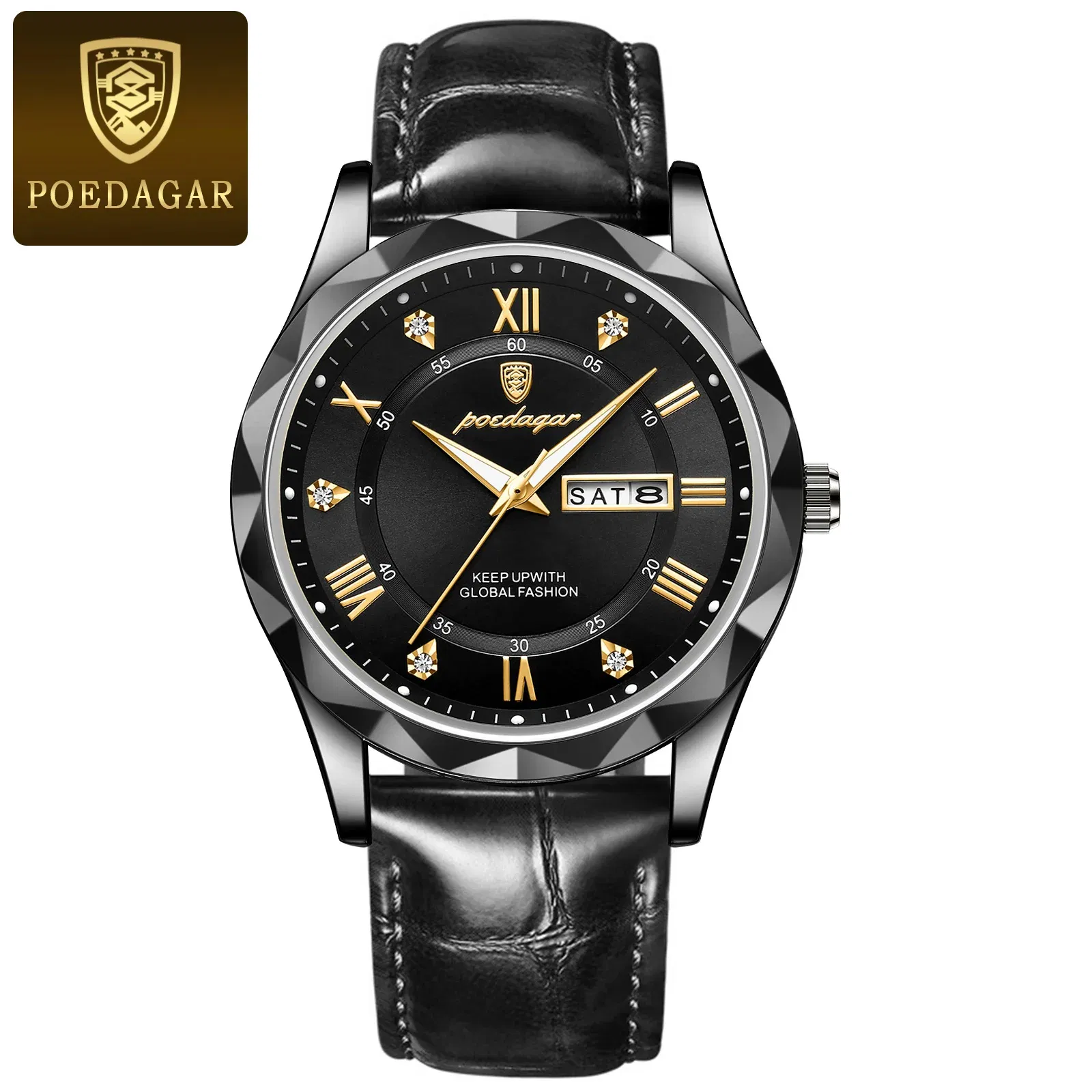 Color: Silver - POEDAGAR Luxury Business Man Wristwatch Waterproof Luminous Date Week Men Watch For Men Quartz Clock Leather Men's Watches reloj