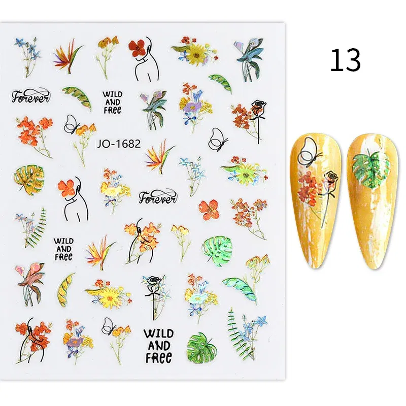 Color: Bronze - 3D Blue Butterfly Adhesive Stickers Nail Art Decoration Laser Flowers Leaves Nail Sticker Nail Art Supplies Nail Parts