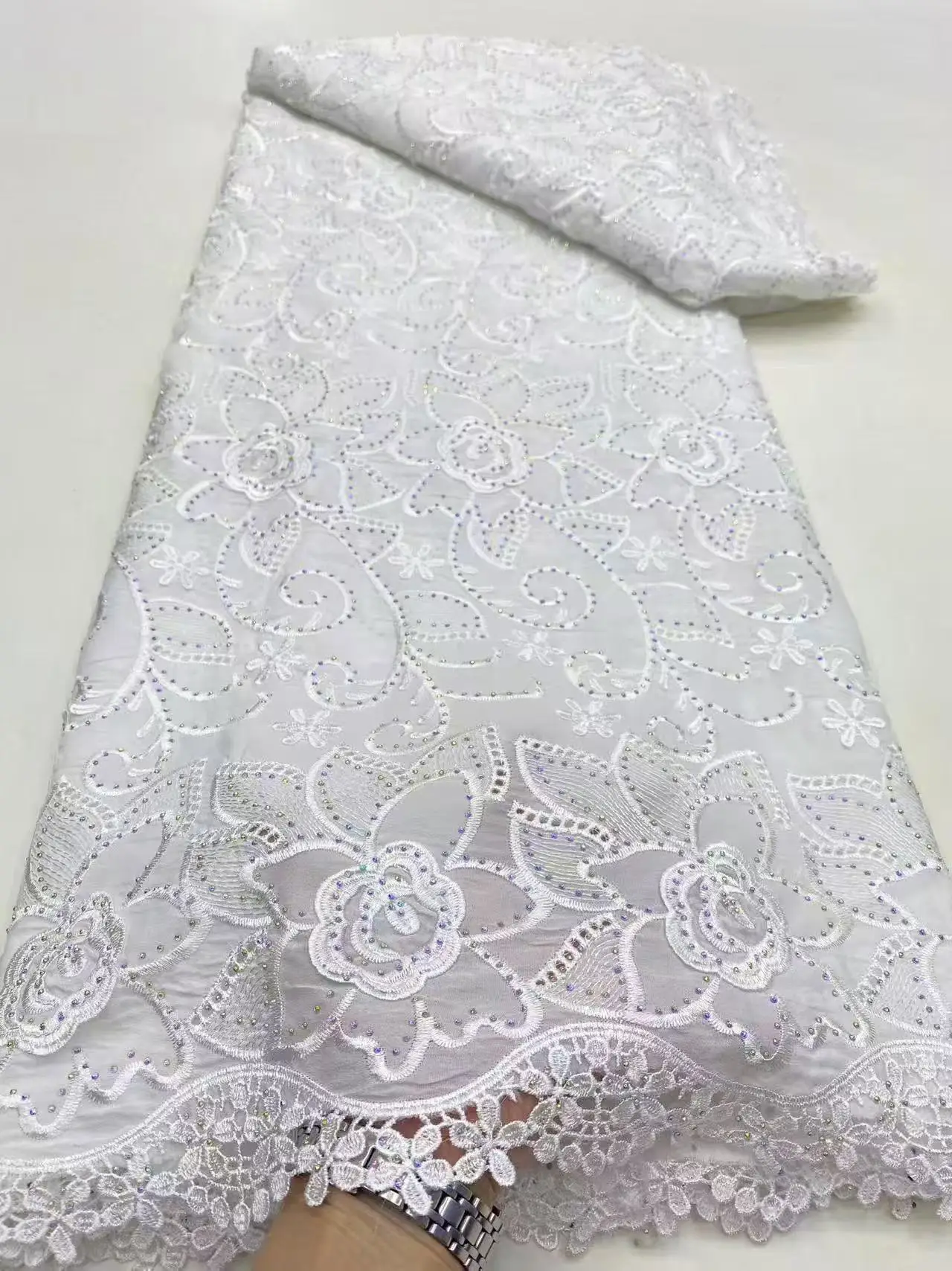 Color: Pink, Width: 120cm, Length: 5 yards - 5 Yards Nigerian Guipure Cord Lace Fabric High Quality Embroidery African Milk Silk Wedding Lace Fabric 2025 Material