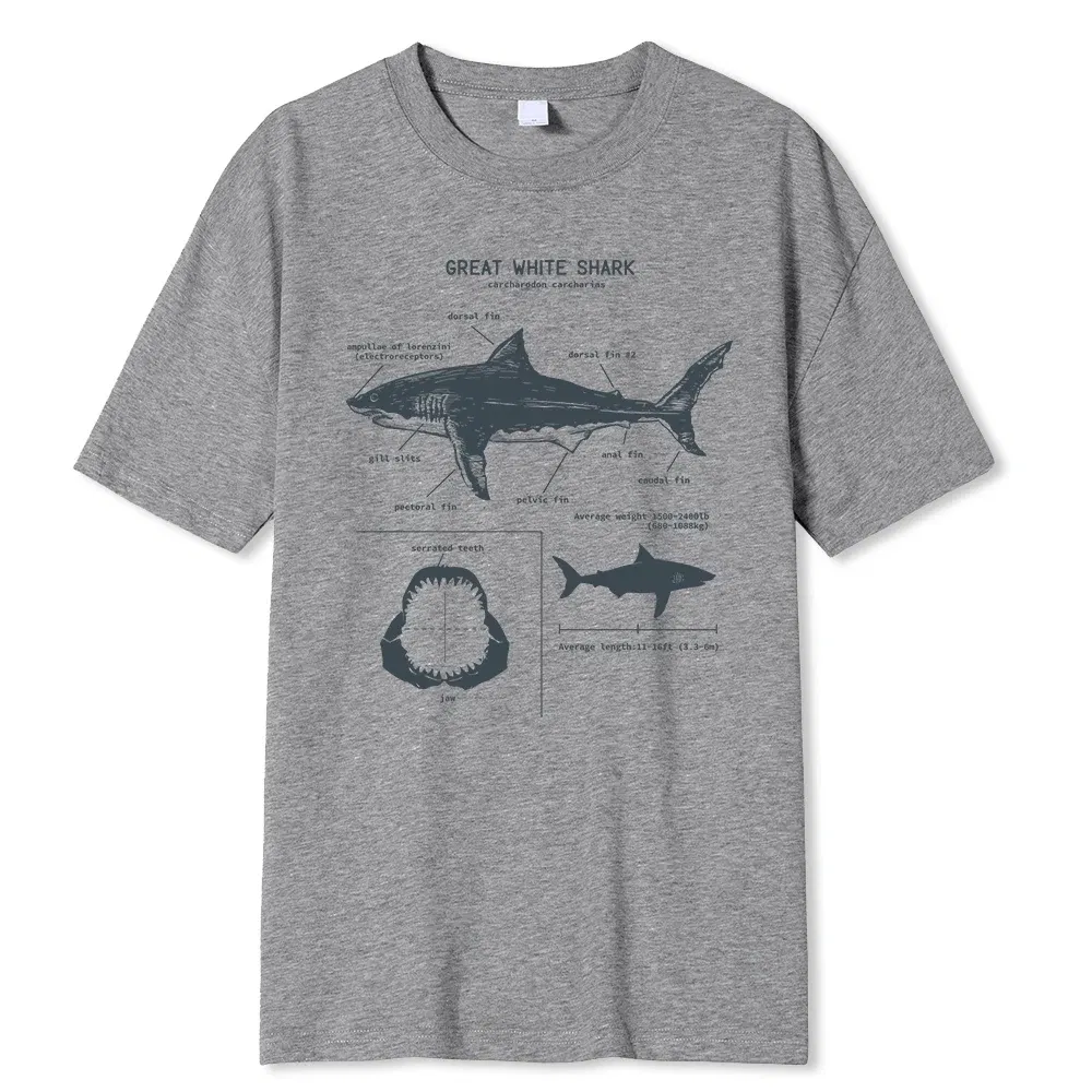 Color: Gold, Size: M - Great White Shark Anatomy T-Shirt New Summer Men Street Short Sleeve Hip Hop Punk Style Boy Casual Tops Fashion White Tees