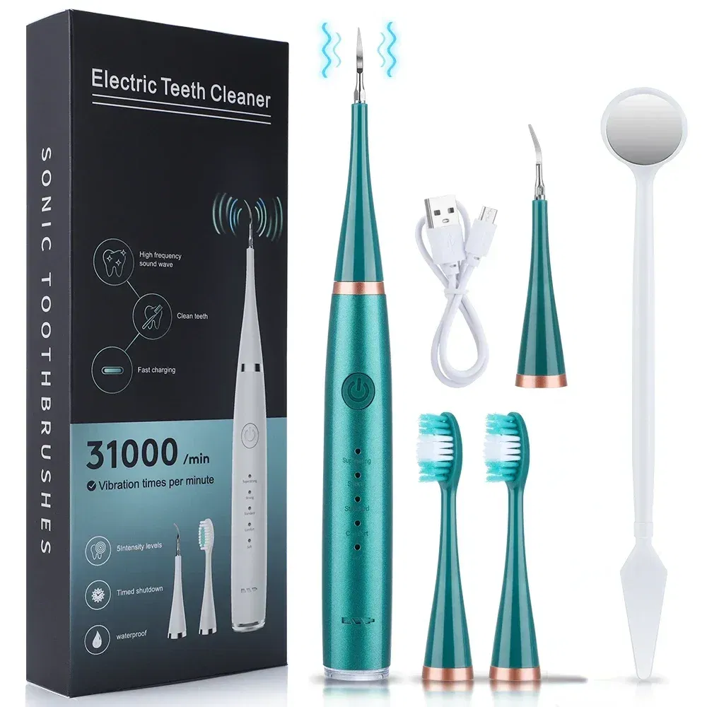 Color: Blue - Electric Toothbrush Sonic Dental Teeth Whitening Kit Tooth Whitener Calculus Tartar Remover Tools Cleaner Stain Oral Care