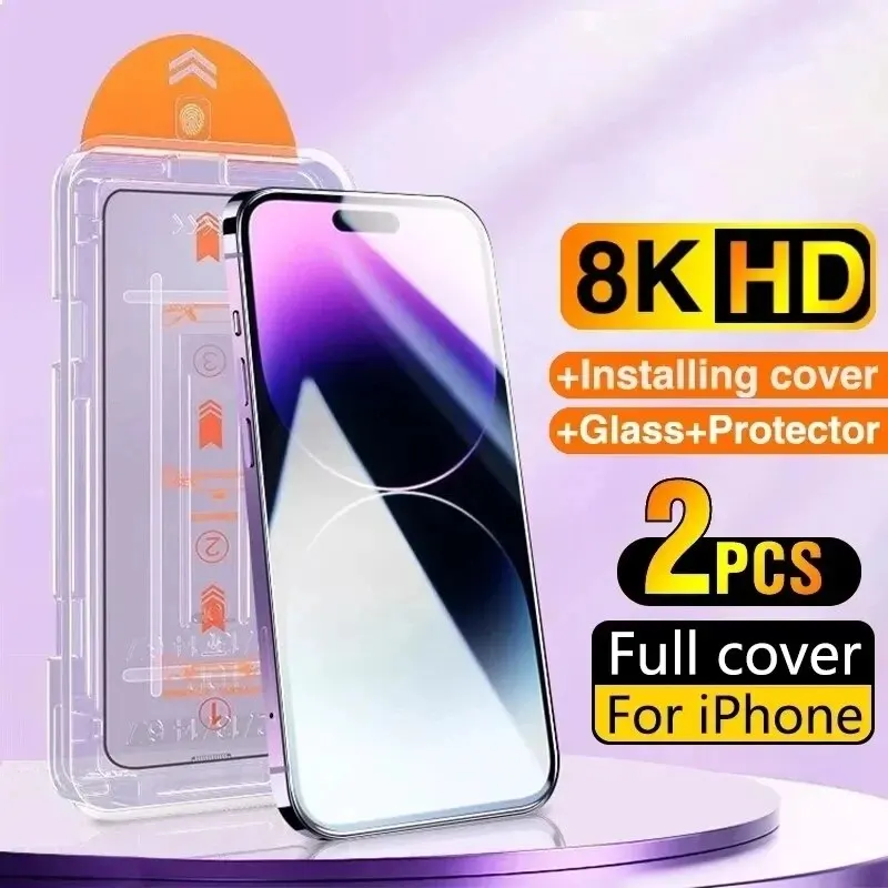 Bundle: Bundle8, Material: High Definition - 2pcs New 8K Oleophobic Coating Dust Free Installation Screen Protector For iPhone 15 13 11 12 14 Pro Max Mini 15 Plus Mini Glass