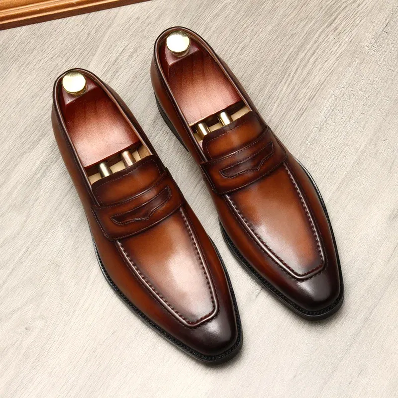 Color: Blue, Shoe Size: 12 - Large Size EUR37-46 Black / Brown Loafers Mens Business Dress Shoes Genuine Leather Prom Party Shoes