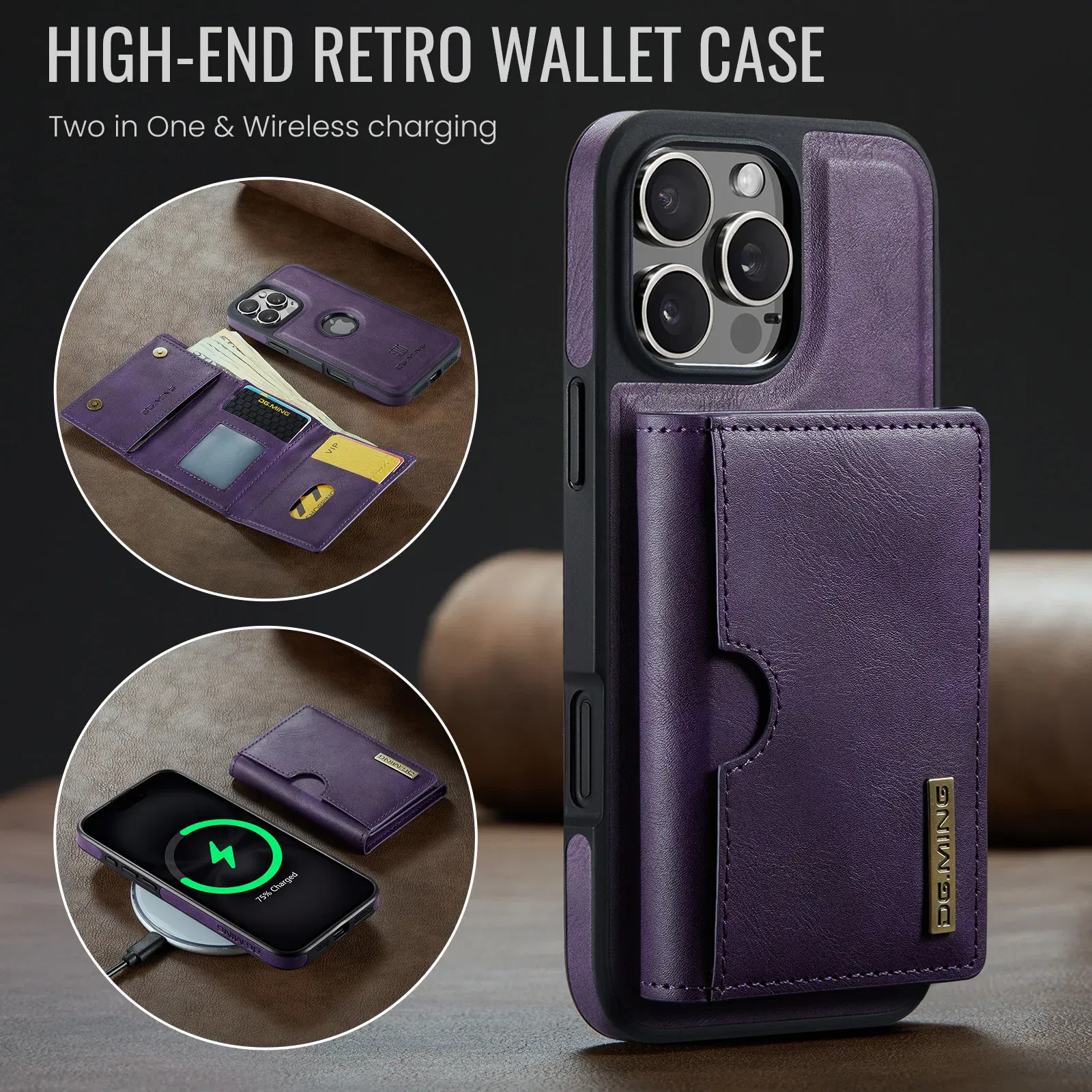 Color: Brown, Material: Cotton - Detachable 2 IN 1 Magnetic For Magsafe Leather Case For iPhone 16 Pro Max 15 12 13 11 14 Plus 16e Flip Wallet Card Holder Cover