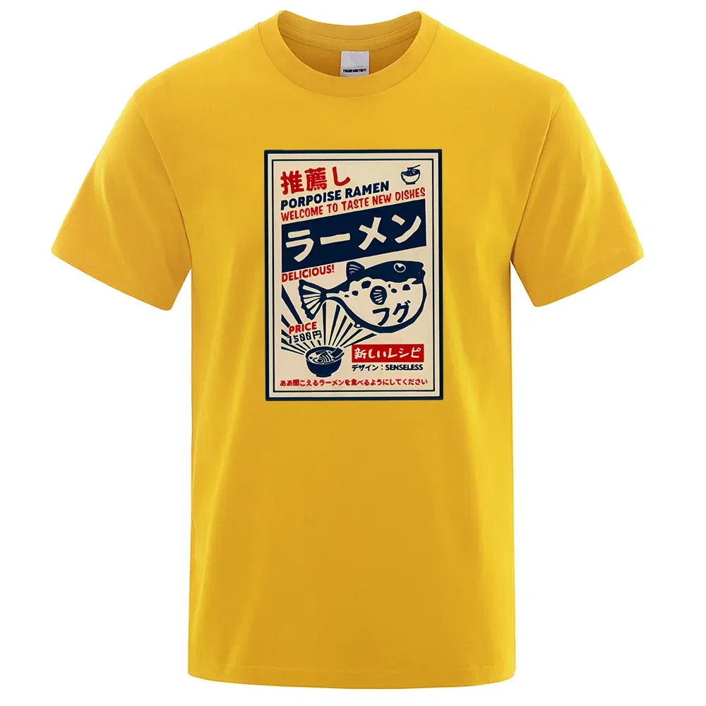 Color: SKY BLUE, Size: S - Puffer Fish Ramen Japanese Menu Poster Tshirt Men Funny Fashion Tee Clothes Comfortable Oversize T Shirt Casual Cotton T-Shirts