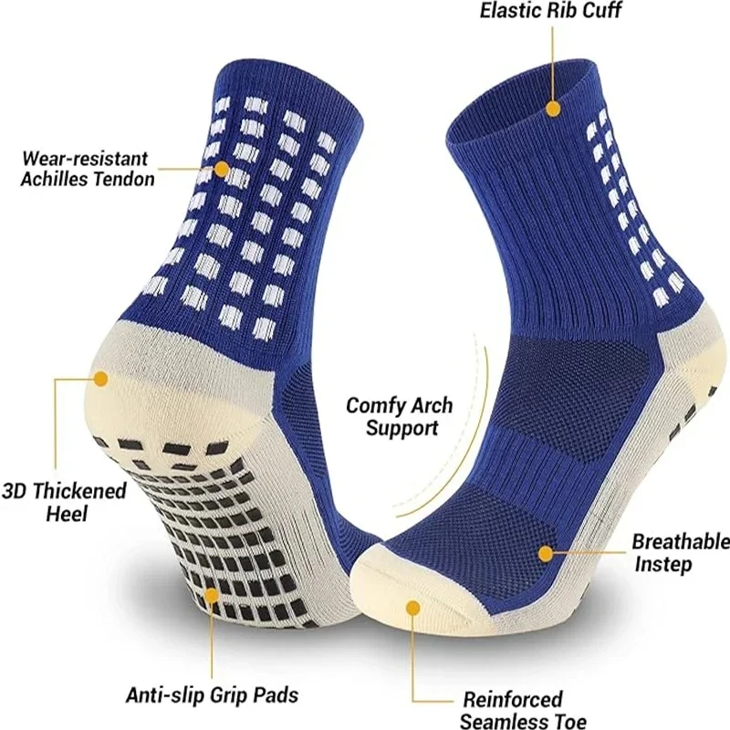 Color: Gold - Anti-Slip Football Socks Men Women Sports Socks Breathable Silicone Bottom Soccer Outdoor Sport Running Cycling Grip Socks