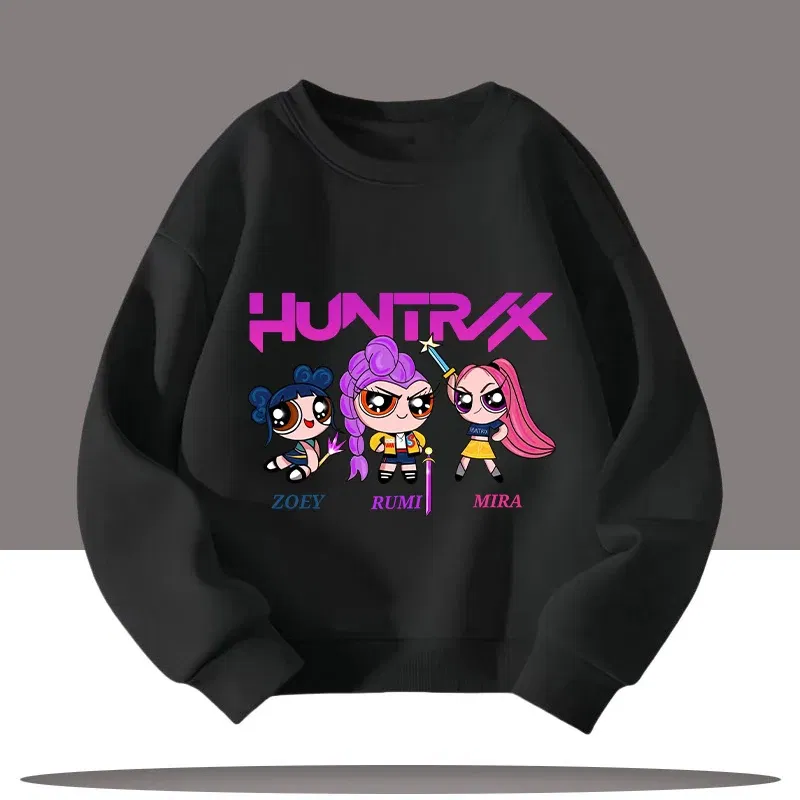 Color: Gold, Kid Size: 10 - K-pop Demon Hunters Cartoon Print 3-12 Year Old New Style Kids Round-neck Sport Shirt Cute Girl Casual Top Children's Clothing