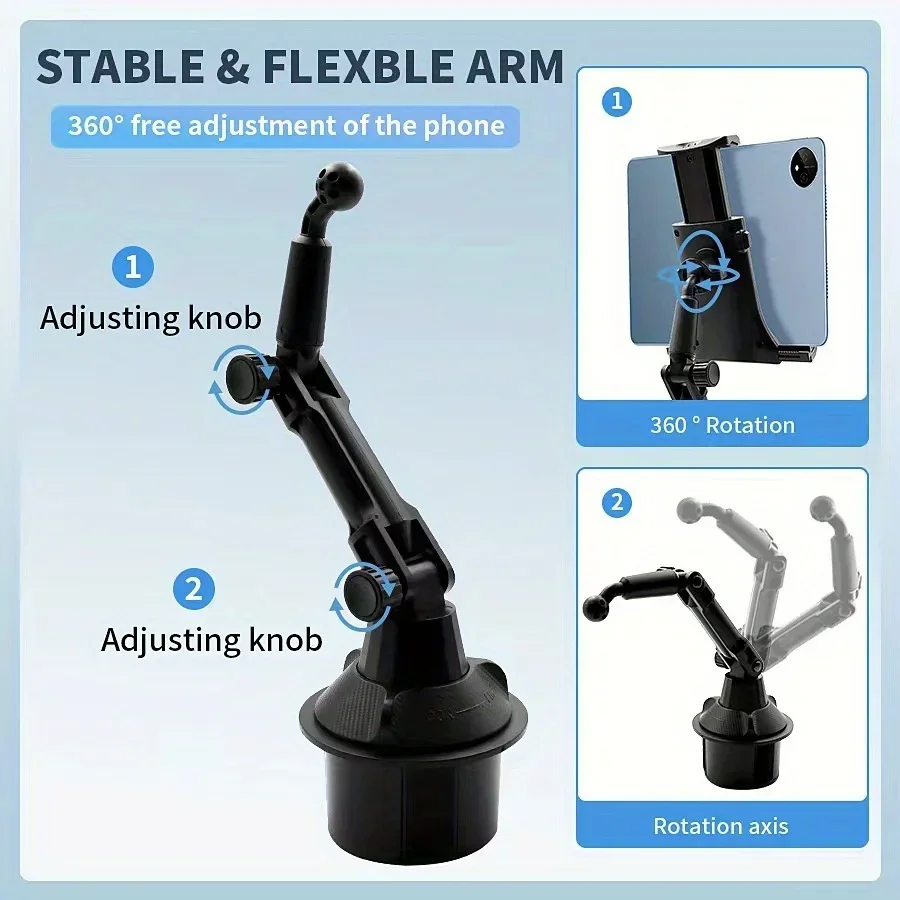 ABS Material Waterproof Car Cup Holder Mount for Tablets and Phones, Heavy Duty Expandable Base for Auto Vehicles
