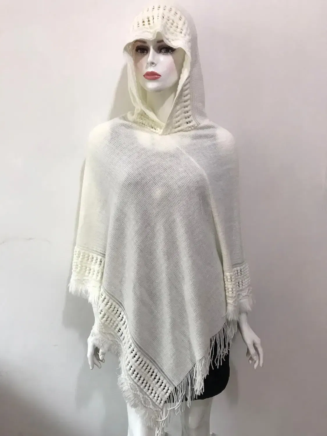 Color: GOLD, Size: One Size - New Women Ladies Tassel Cape Coat Fringe Poncho Oblique Stripe Coat Bohemian Shawl Scarf