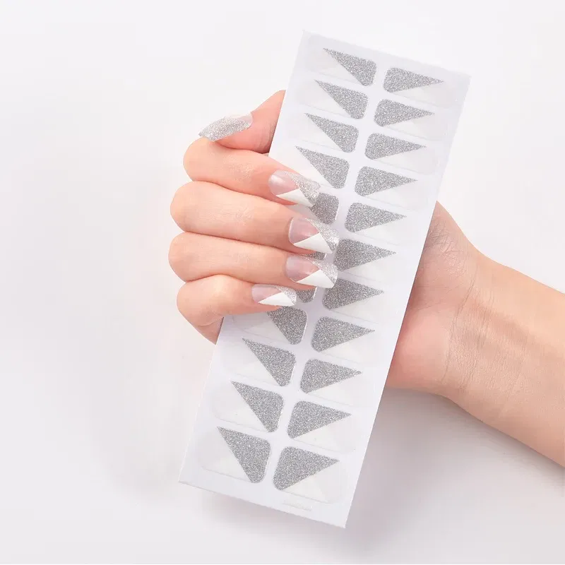 Color: Grey green - 22 Tips/Sheet Solid Color And Striped Manicure Designer Nail Decals Nailart Sticker Full Beauty Nail Tape Manicure Self Adhesive