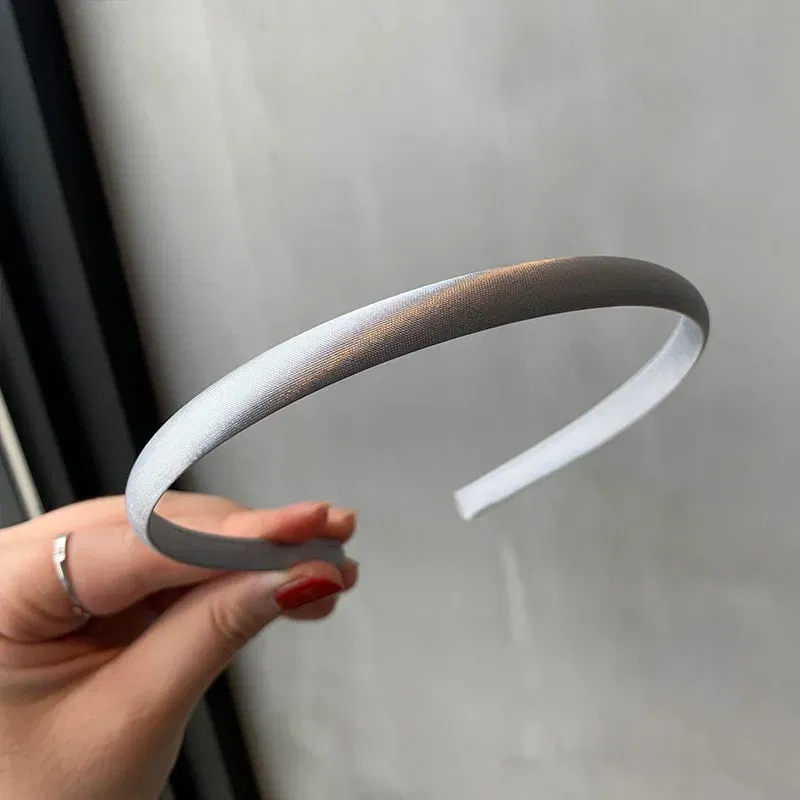 Color: wine red - Red Blue Green Satin Headband for Women girls Kids Hair band Solid Color Thin Elastic Hair Hoop Accessories Headpiece