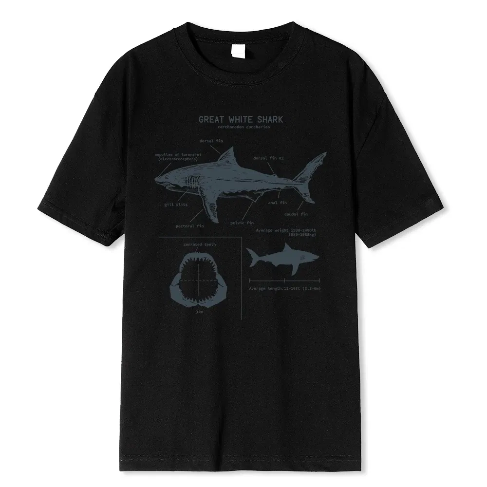 Color: SKY BLUE, Size: L - Great White Shark Anatomy T-Shirt New Summer Men Street Short Sleeve Hip Hop Punk Style Boy Casual Tops Fashion White Tees
