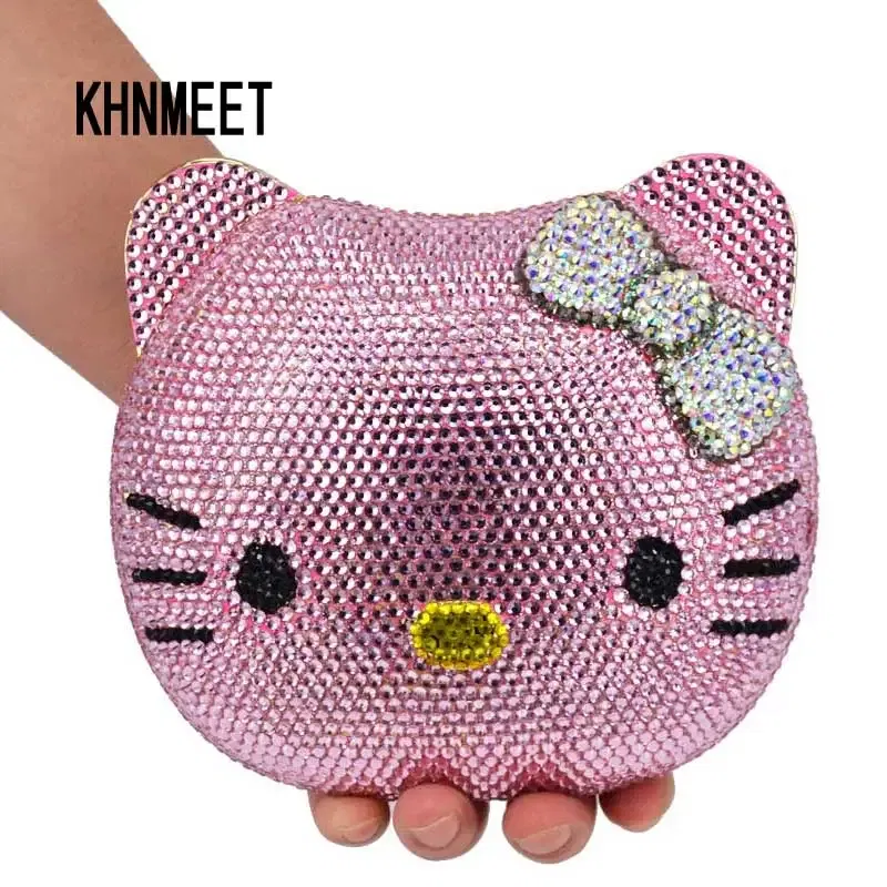 Color: GRAY - Luxury Navy Blue Crystal Animal Evening Bags Cat Designer Party Purse Ladies Clutch Bags Women Handbags