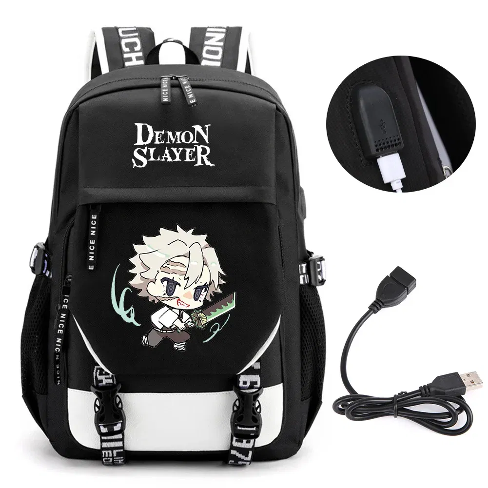 Color: PURPLE - Anime Demon Slayer Kamado Nezuko Backpack School Book Bags Mochila Travel USB Port Bag Laptop Boy Girls Gift