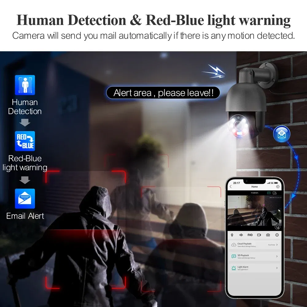 Sensor Size: 1/2'', Focus: 3.6mm, Ships From: CHINA - Techage 5MP 8MP PoE PTZ IP Camera Outdoor Waterproof 2 Way Audio Camera AI Human Detection Security Camera Xmeye for NVR System