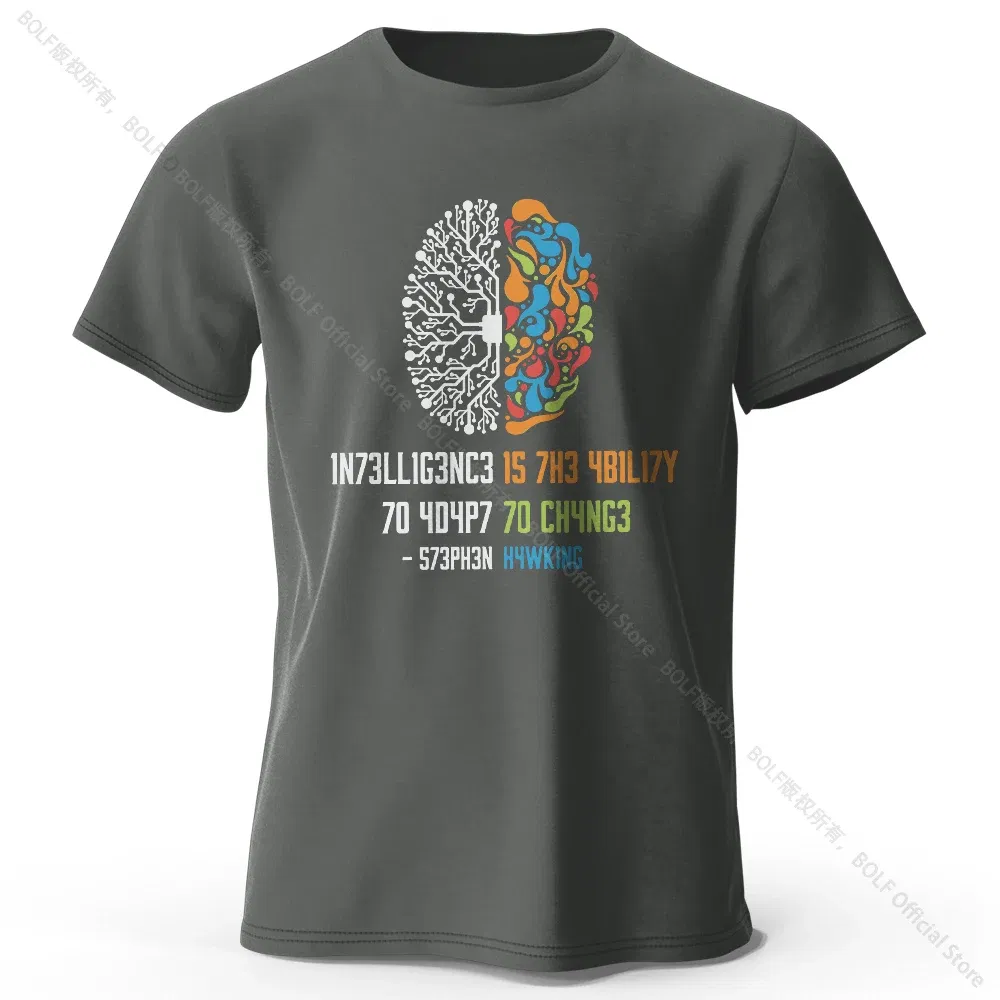 Color: Dark Grey, Size: XXL - Funny Brain Power Printed 100% Cotton T-Shirt, Soft & Breathable Round Neck Short Sleeve Tee, Unisex Quirky Style