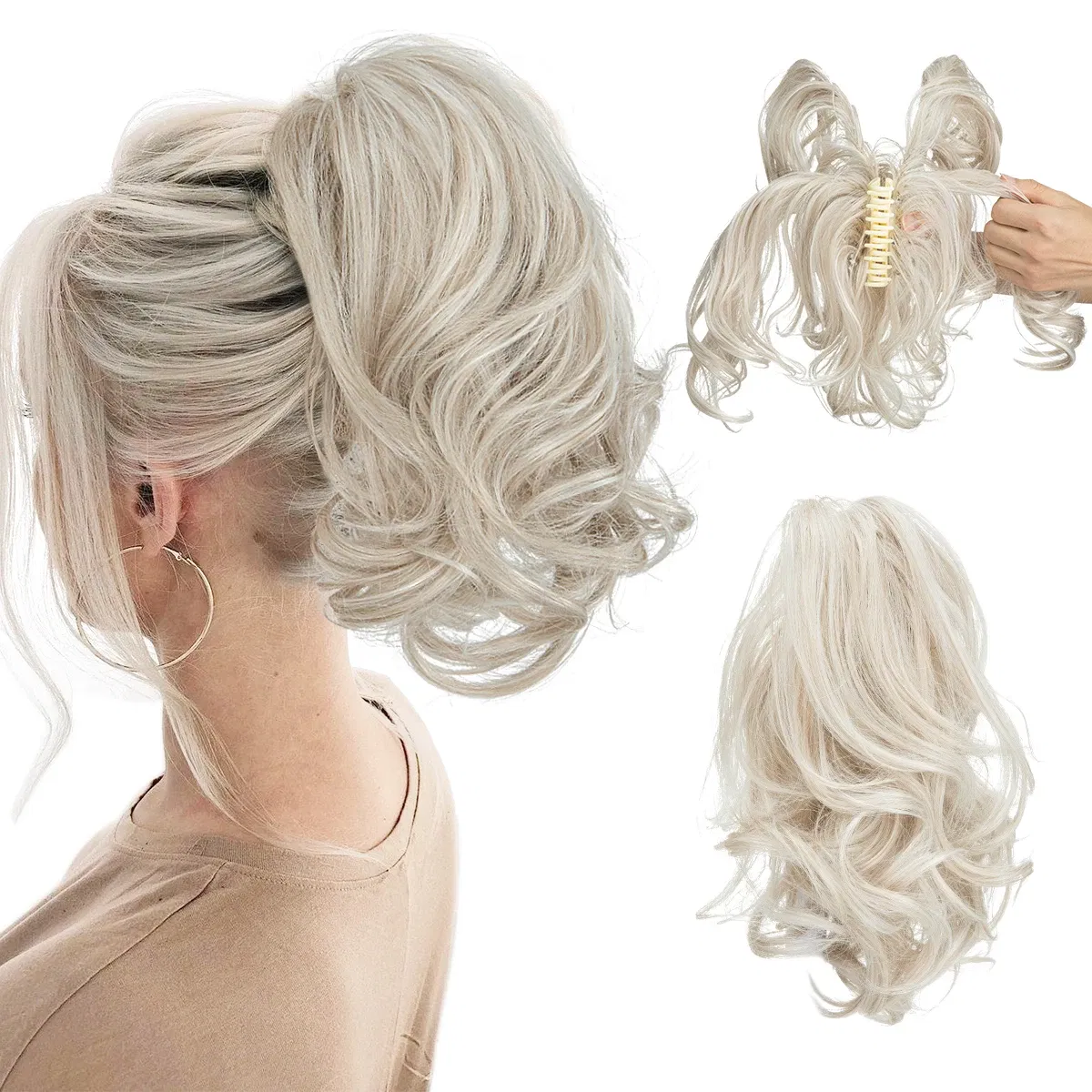 Color: P2/613, Bulk Buy: 1pc - SARLA Synthetic Diy Claw Clip In Ponytail Extensions Hairpiece Hair Bun Fake Black Blonde Natural Hair False Pigtail for Women