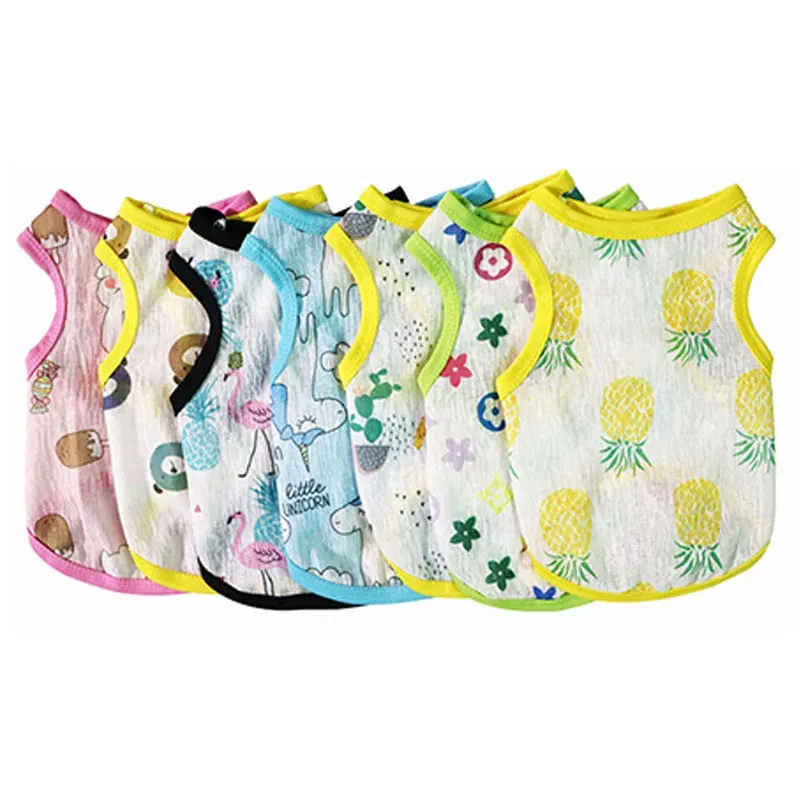 Color: WHITE, Size: L - Summer Dog Vest Ultra Thin Breathable Mesh Cloth Pet T-shirt for Small Dogs Cute Cartoon Print Puppy Cat Cheap Clothes Costumes